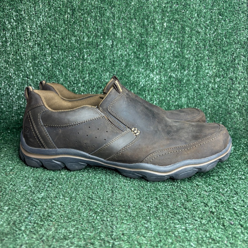 Skechers Montz Devent Relaxed Fit Leather Casual Loafer Shoes Brown Mens Size 13